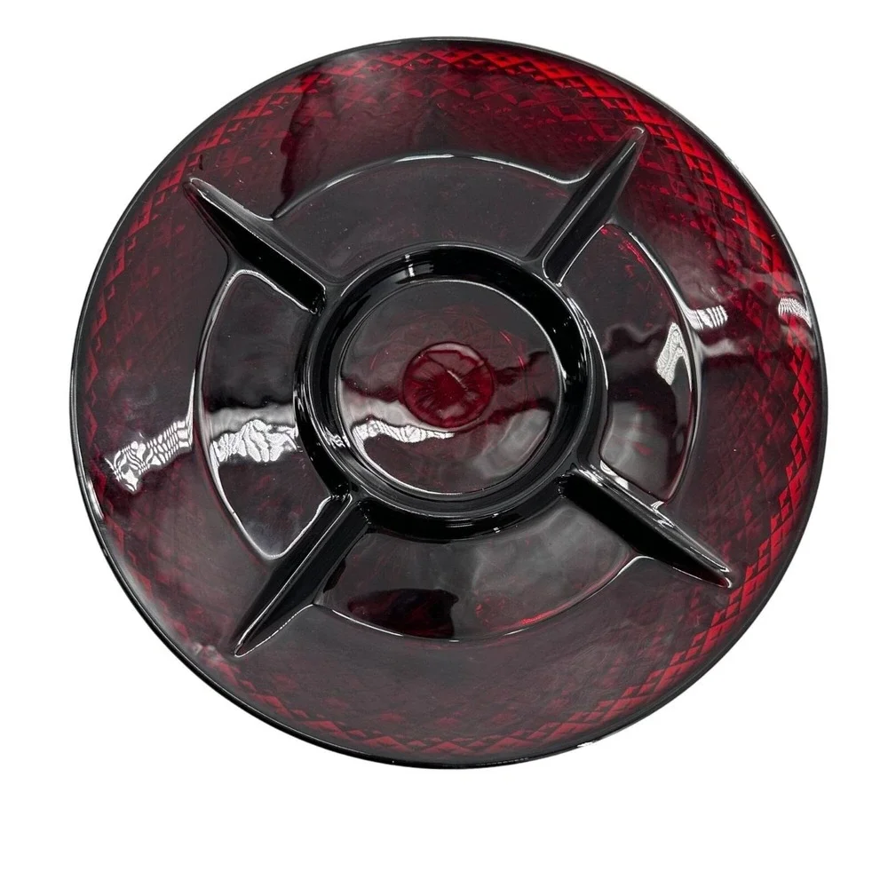 Vintage Luminarc Ruby Red Glass Plate Geometric France Relish 10